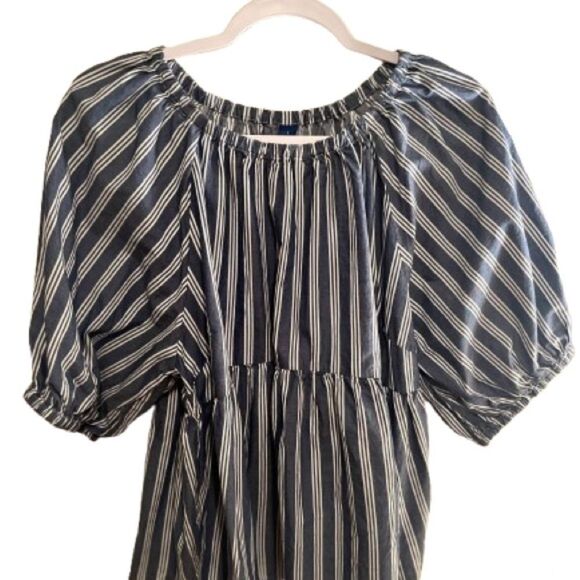 Old Navy Blue and White Puff Sleeve Blouse - Picture 1 of 6